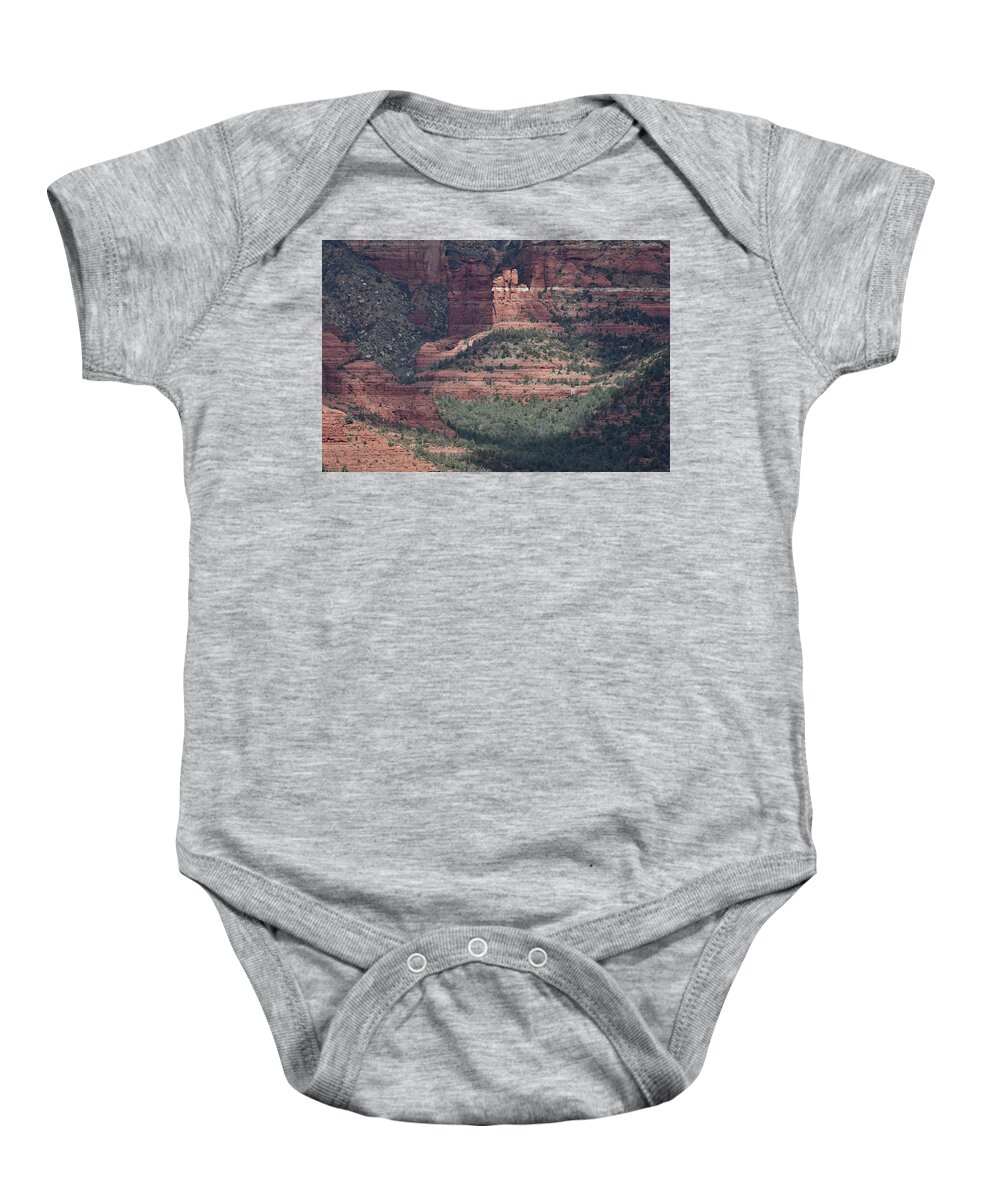 Red Rocks Baby Onesie featuring the photograph Sunlit Redrocks by Ben Foster