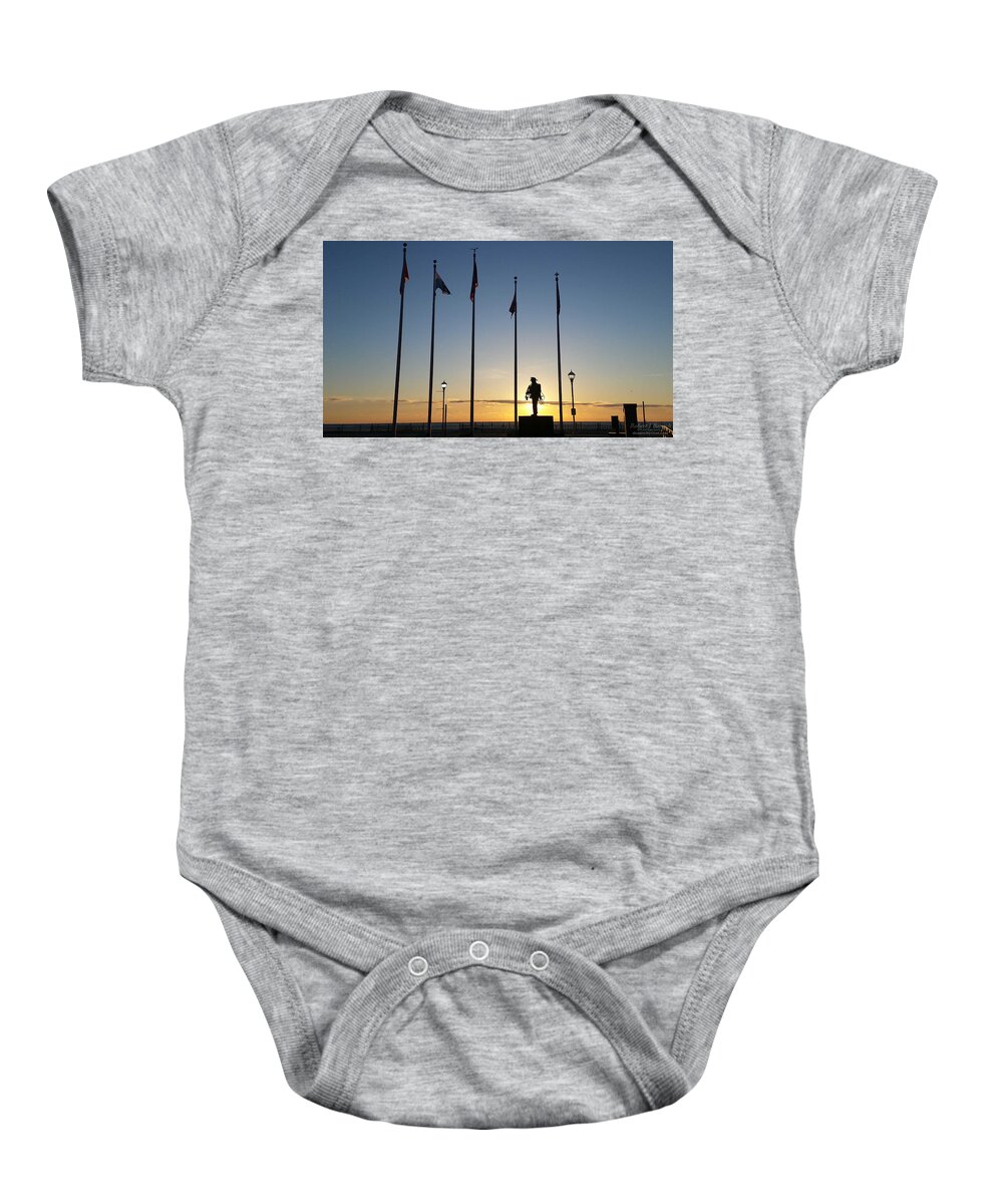 Sunrise Baby Onesie featuring the photograph Sunrise at the Firefighters Memorial by Robert Banach