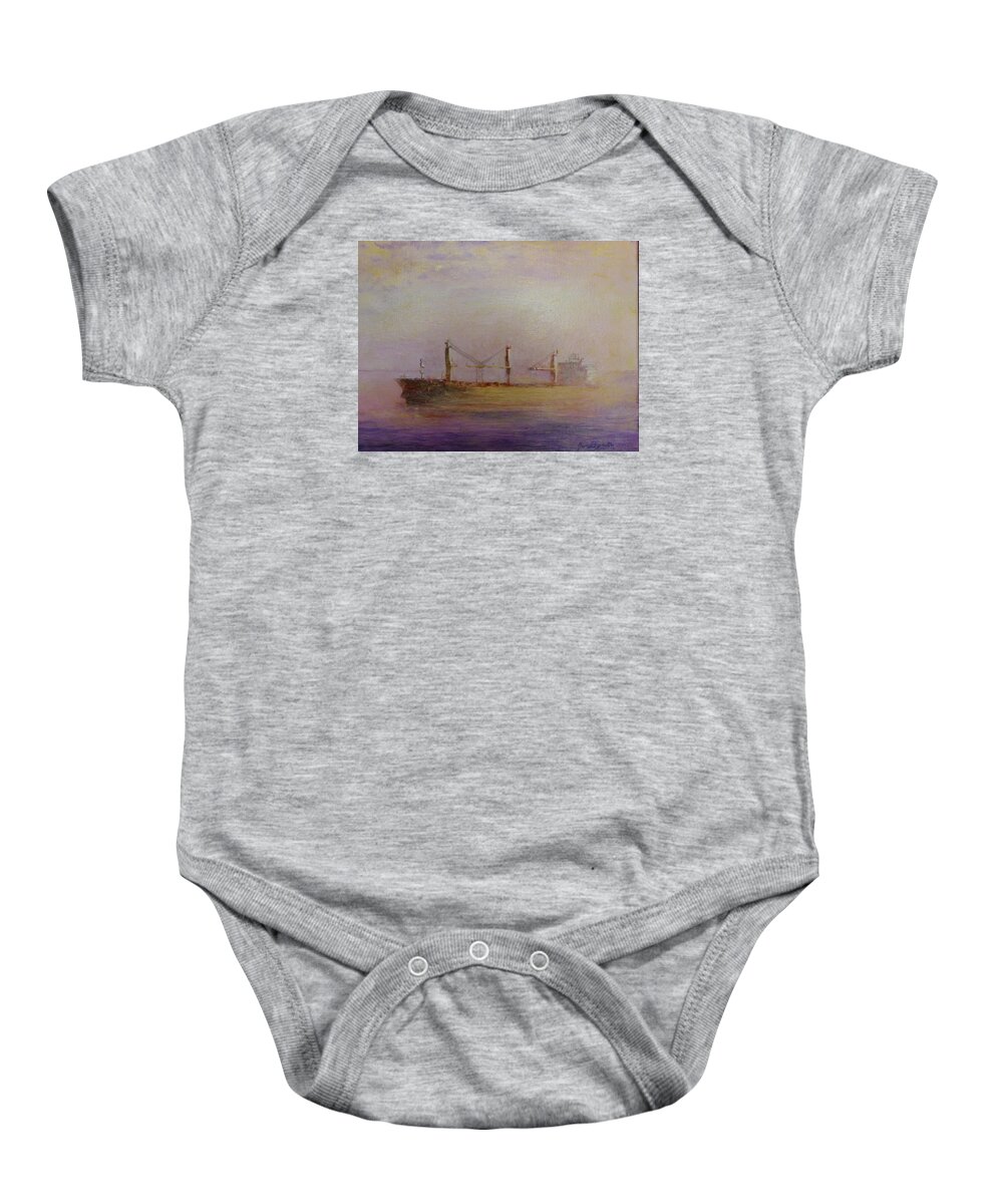 Ship Baby Onesie featuring the painting Sunrise Gold by Jan Byington
