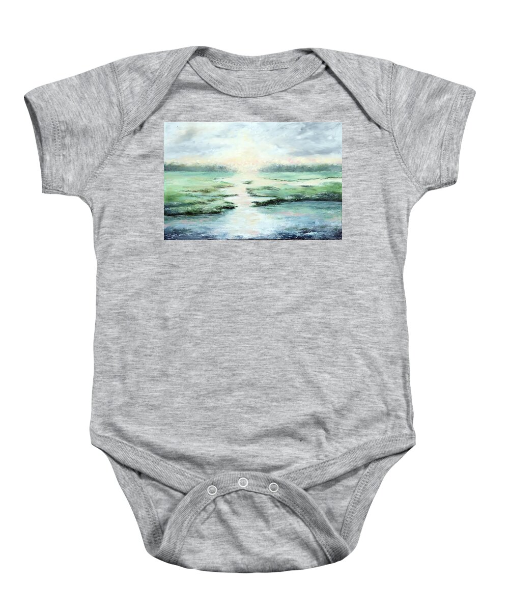 Lake Baby Onesie featuring the painting Low Country Gold by Katrina Nixon
