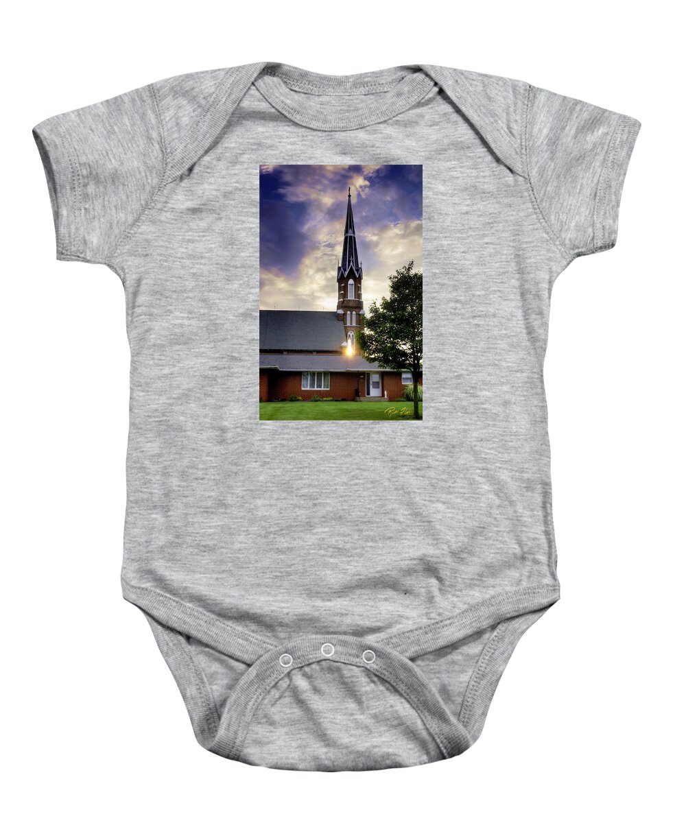 Buildings Baby Onesie featuring the photograph Sunset Church by Rikk Flohr