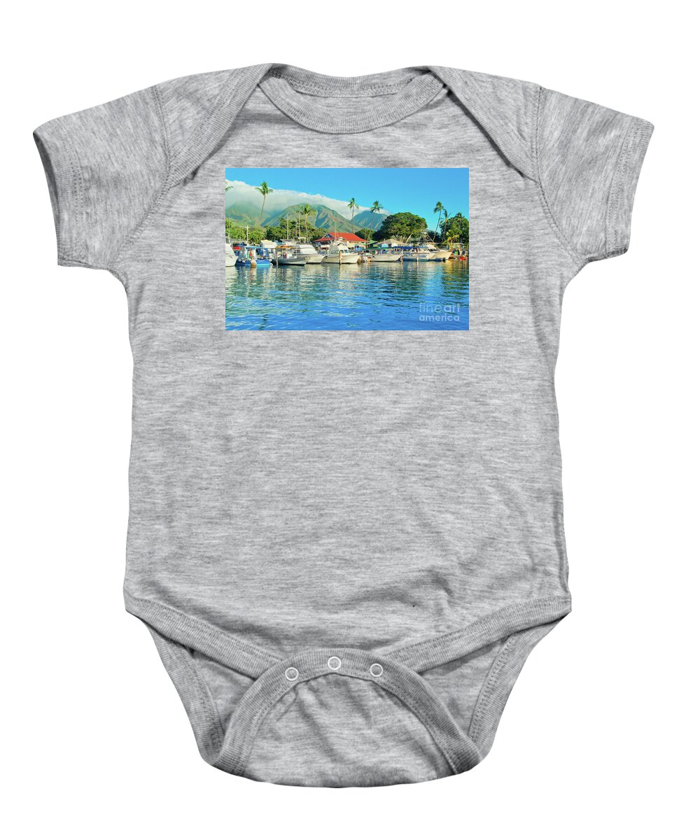 Lahaina Harbour Baby Onesie featuring the photograph Sunset on the Marina Lahaina Harbour Maui Hawaii by Sharon Mau