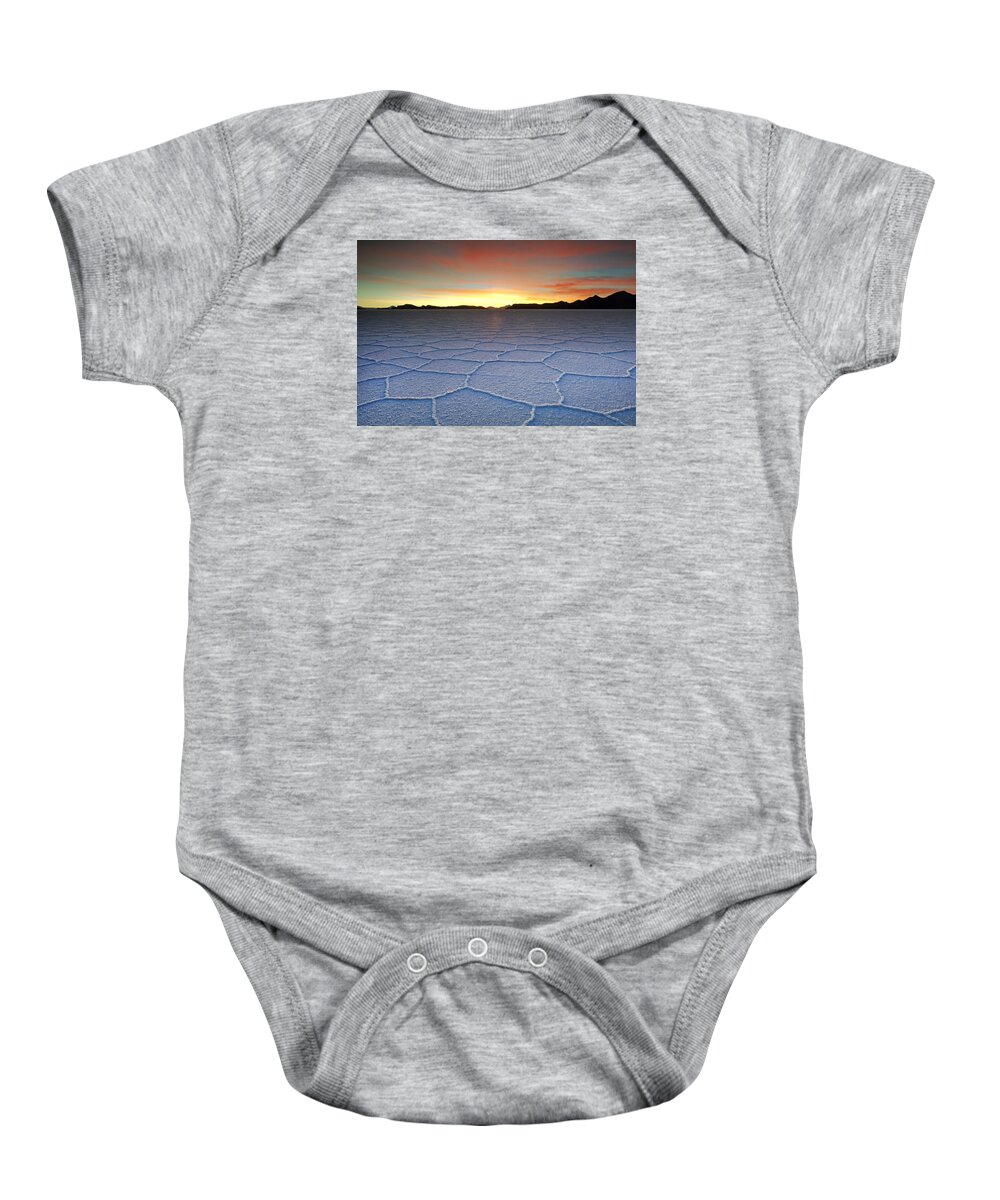 Salar De Uyuni Baby Onesie featuring the photograph Lake Uyuni Sunset Texture by Aivar Mikko