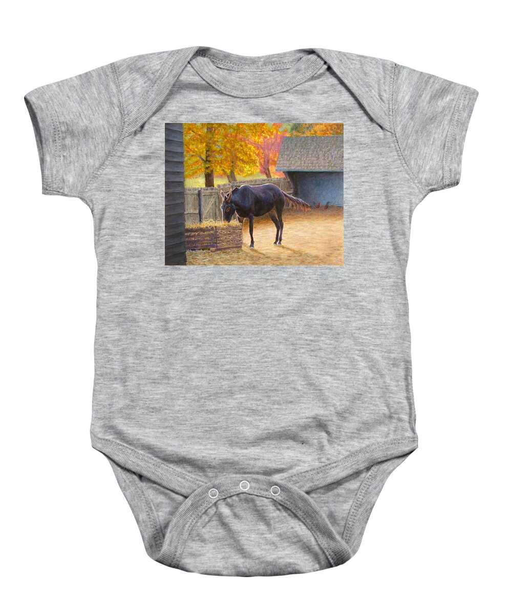 Barn Yard Baby Onesie featuring the painting Supper Time by Joe Bergholm