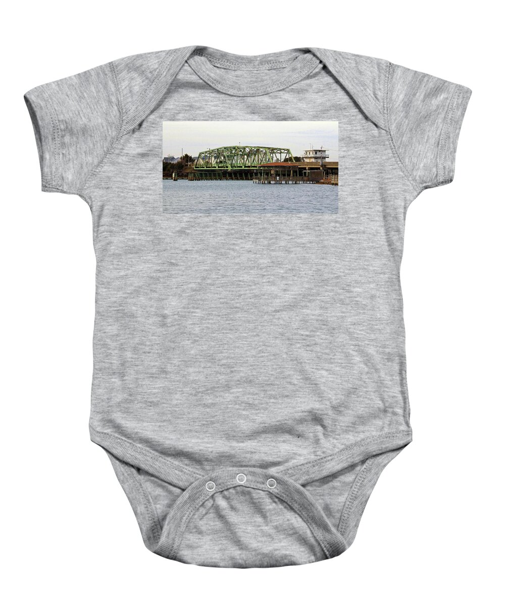 Surf City Baby Onesie featuring the photograph Surf City Swing Bridge by Cynthia Guinn
