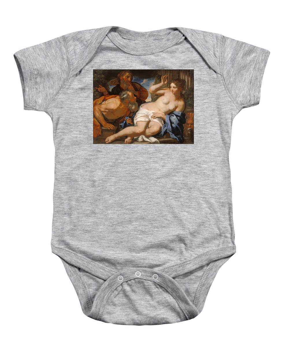 Johann Carl Loth Baby Onesie featuring the painting Susanna And The Elders by Johann Carl Loth