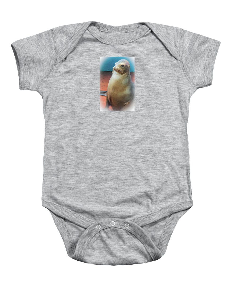 Sealion Baby Onesie featuring the photograph Sweet And Playful Galapagos Sea Lion by Venetia Featherstone-Witty