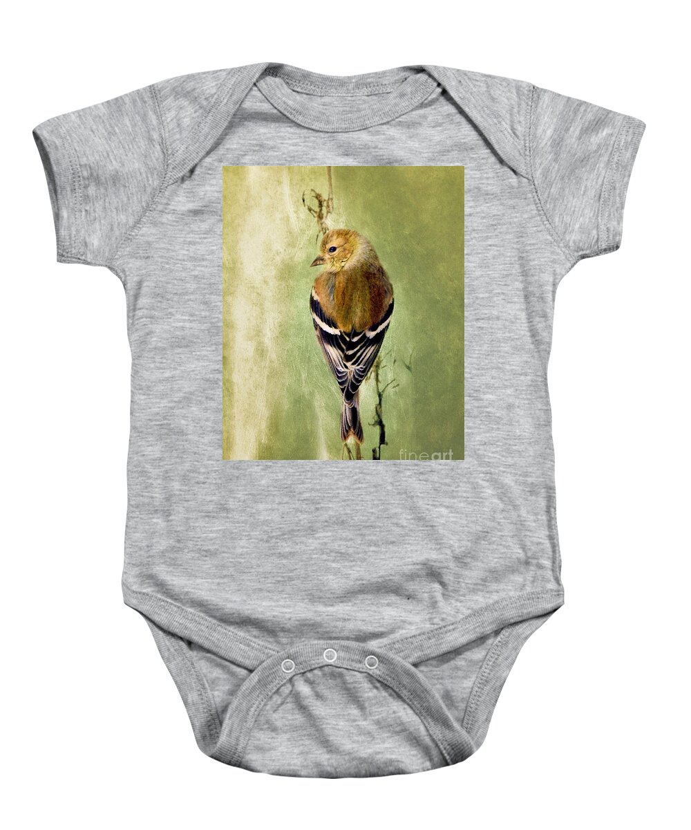 American Goldfinch Baby Onesie featuring the painting Sweet Goldfinch by Tina LeCour