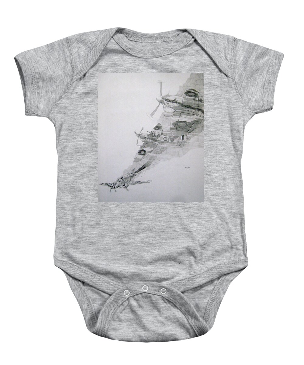 Spitfire Baby Onesie featuring the drawing Tally-Ho by Ray Agius