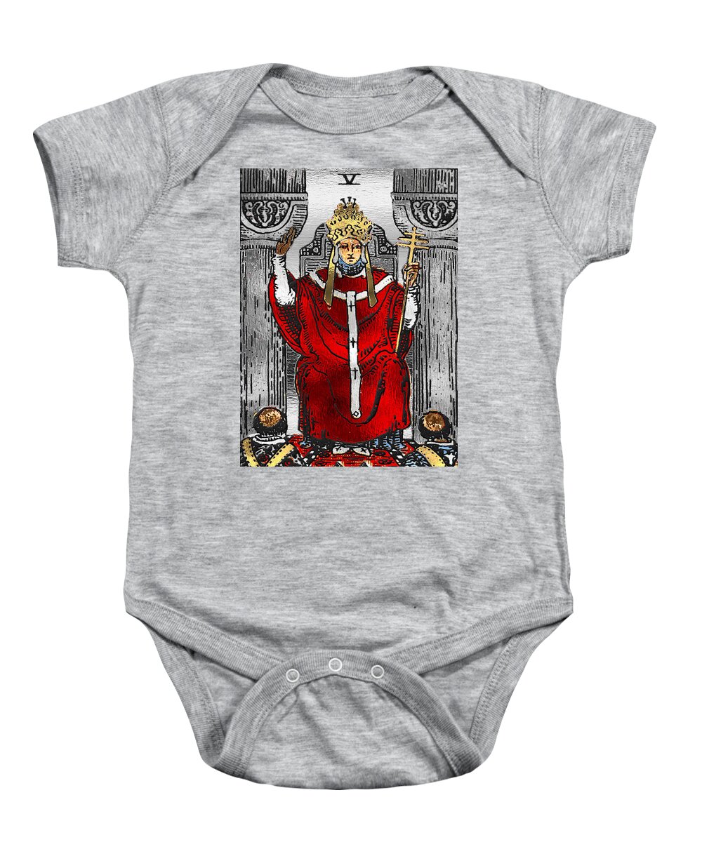 'sacred Symbols' Collection By Serge Averbukh Baby Onesie featuring the digital art Tarot Gold Edition - Major Arcana - The Hierophant by Serge Averbukh