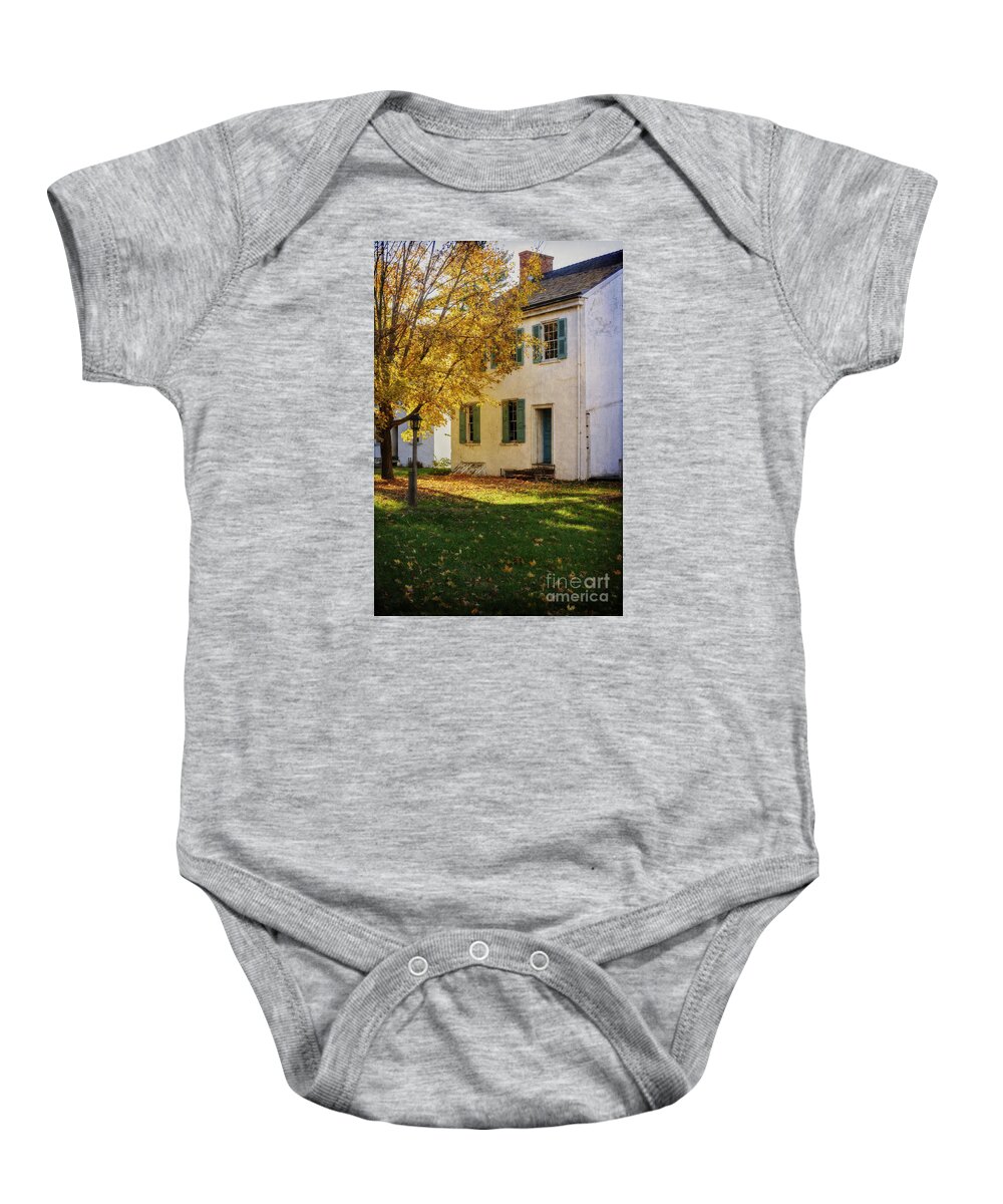(day Or Daytime) Baby Onesie featuring the photograph Taylorsville House in Autumn by Debra Fedchin