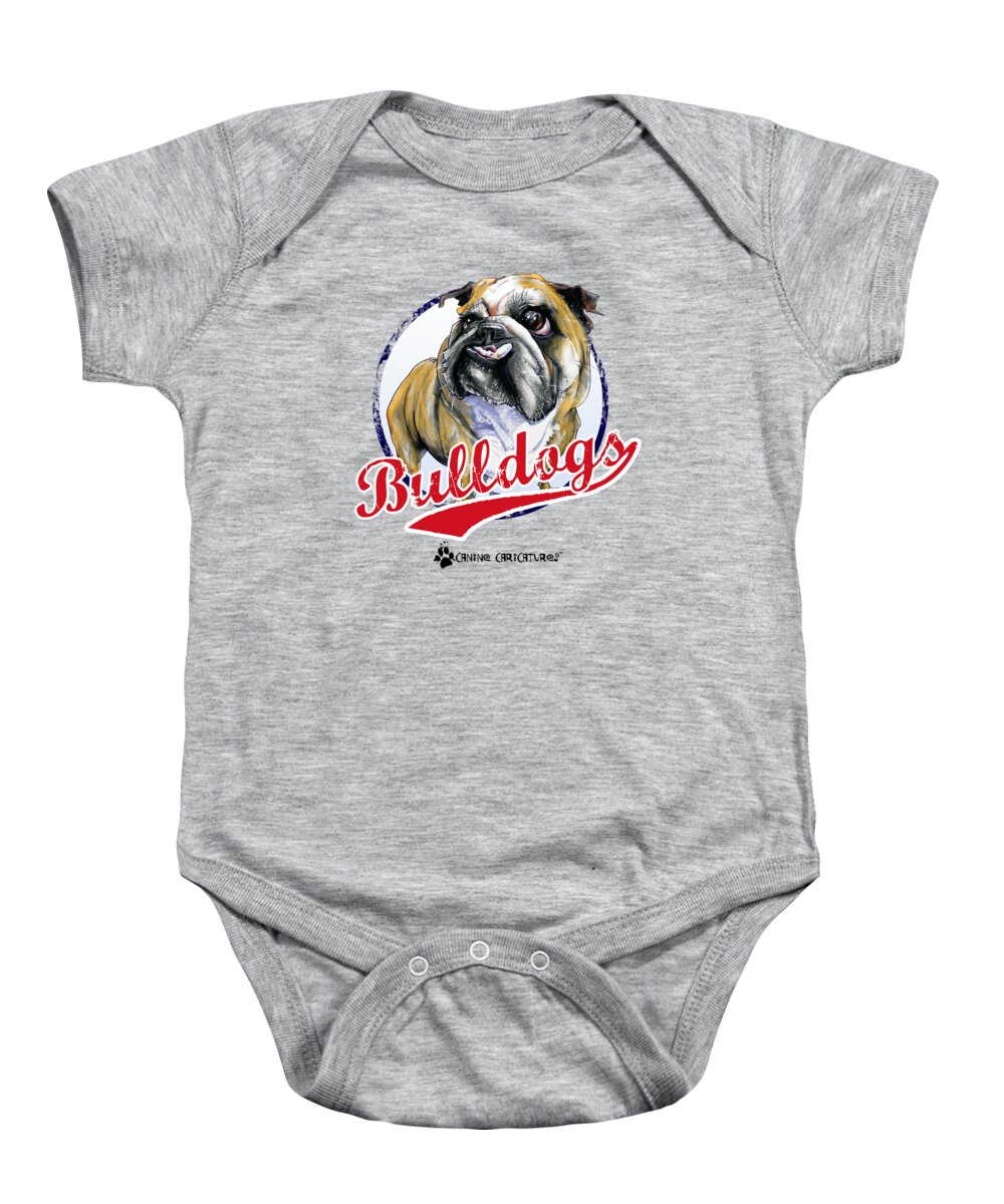 English Bulldog Baby Onesie featuring the drawing Team Bulldog by Canine Caricatures By John LaFree