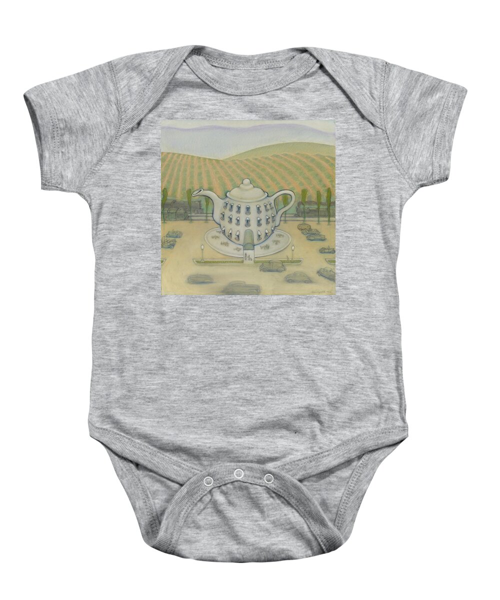 Teapot Hotel Baby Onesie featuring the painting Teapot by John Reynolds