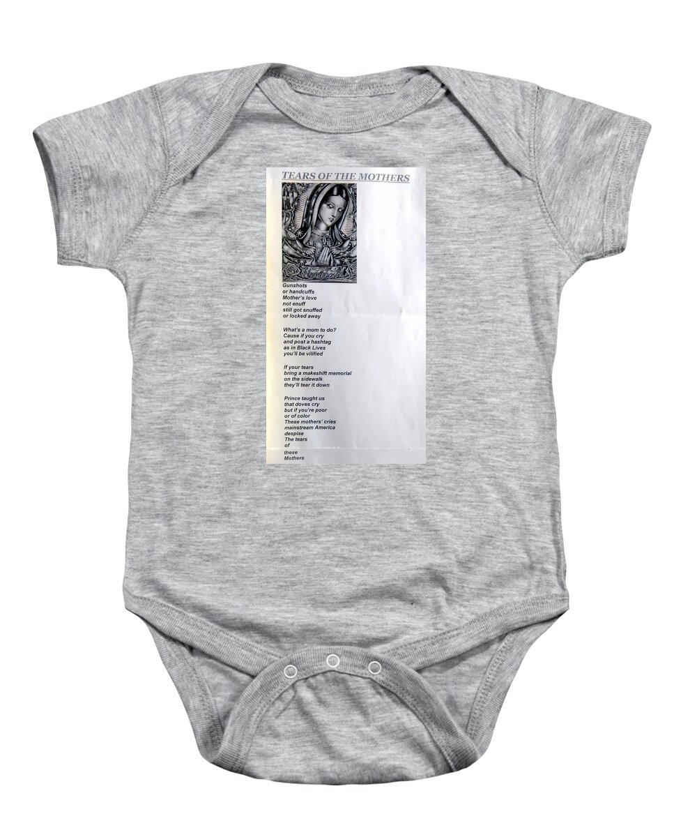 Black Art Baby Onesie featuring the drawing Tears of the Mothers Paintoem by Donald 'C-Note' Hooker and Edgar Aguirre