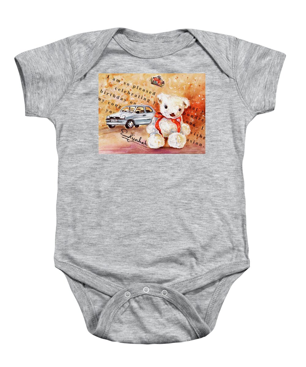 Truffle Mcfurry Baby Onesie featuring the painting Teddy Bear William by Miki De Goodaboom