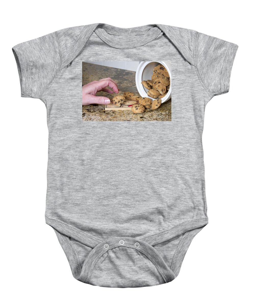 Mousetrap Baby Onesie featuring the photograph Temptation trap by Karen Foley