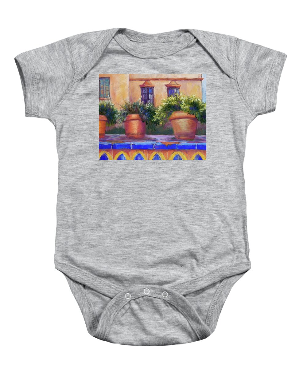 Andalucia Baby Onesie featuring the pastel Terracotta and Tiles by Candy Mayer