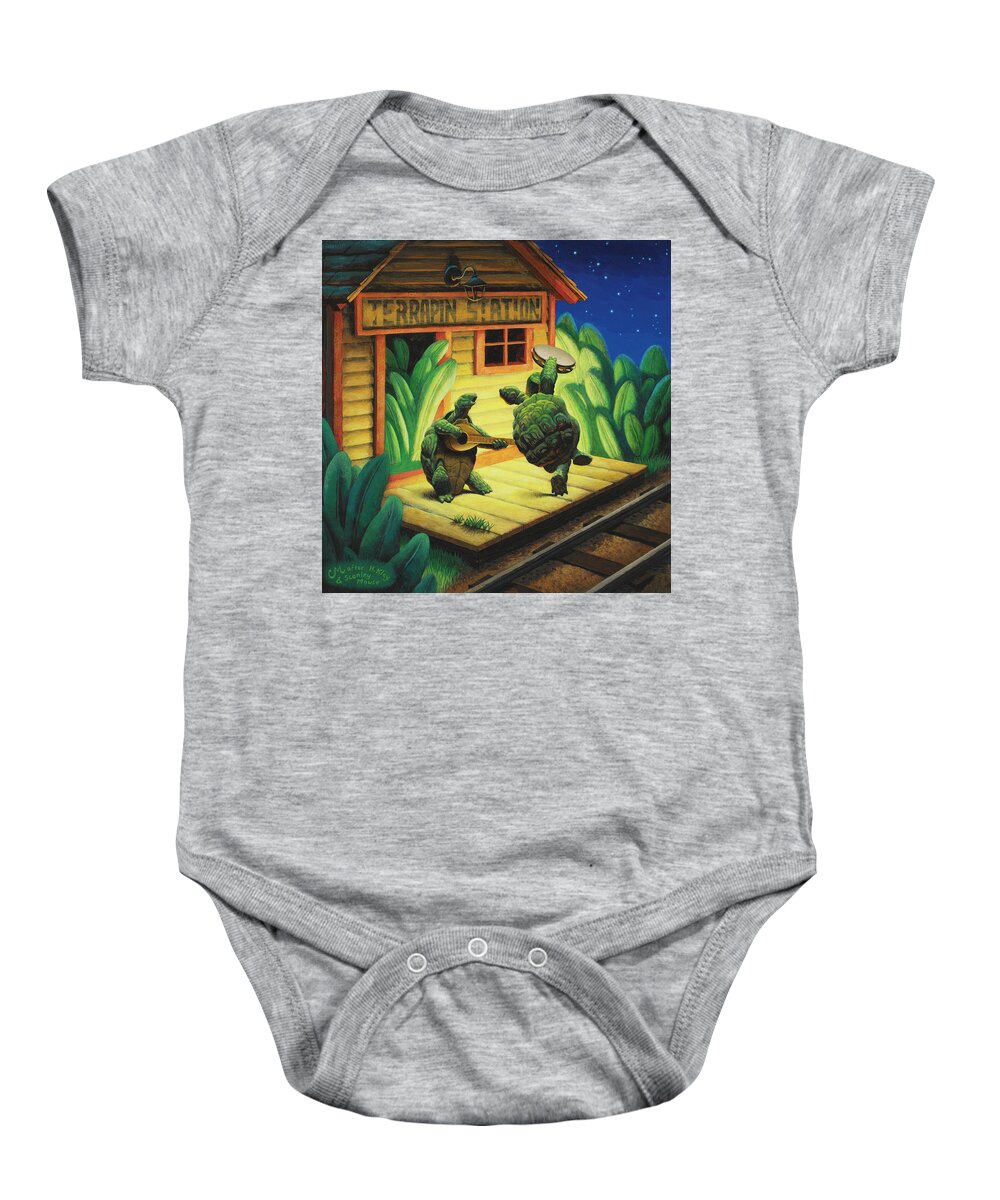 Terrapin Baby Onesie featuring the painting Terrapin Station by Chris Miles