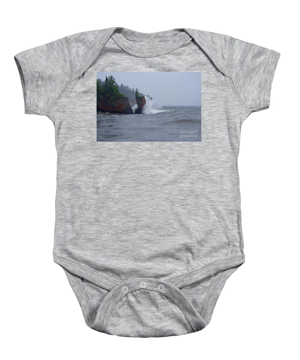 Rainy Day Baby Onesie featuring the photograph Tettegouche Waves #3 by Sandra Updyke
