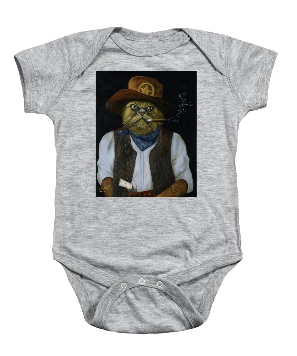 Cat Baby Onesie featuring the painting Texas Cat With An Attitude by Leah Saulnier The Painting Maniac