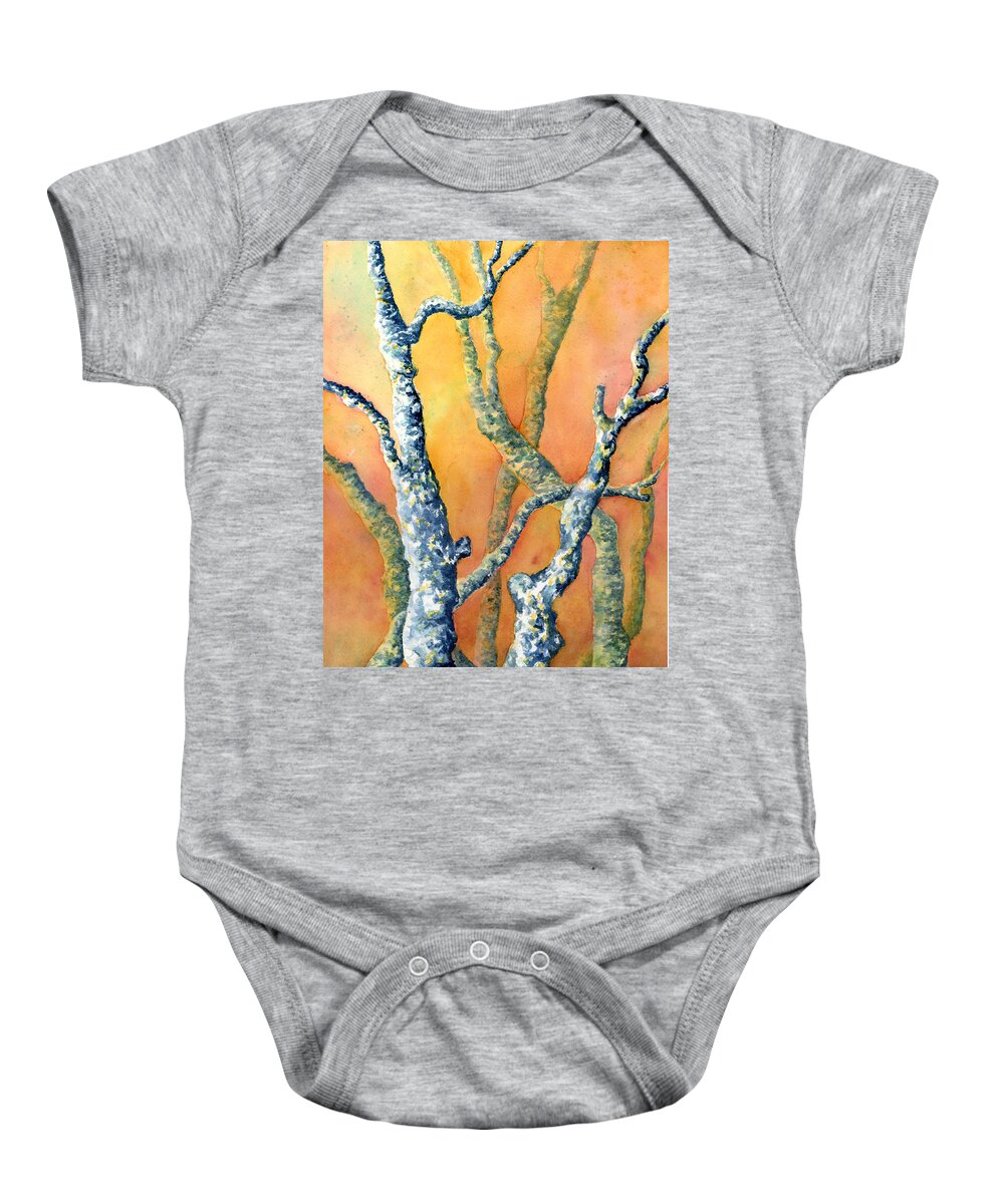 Branches Baby Onesie featuring the painting Texas Yaupon at Sunset by Wendy Keeney-Kennicutt