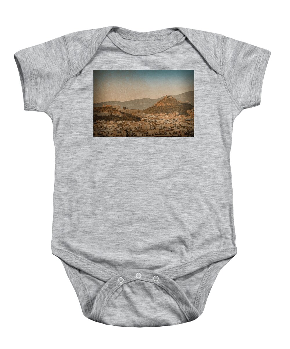Athens Baby Onesie featuring the photograph Athens, Greece - The Acropolis and Lykabettus Hills by Mark Forte