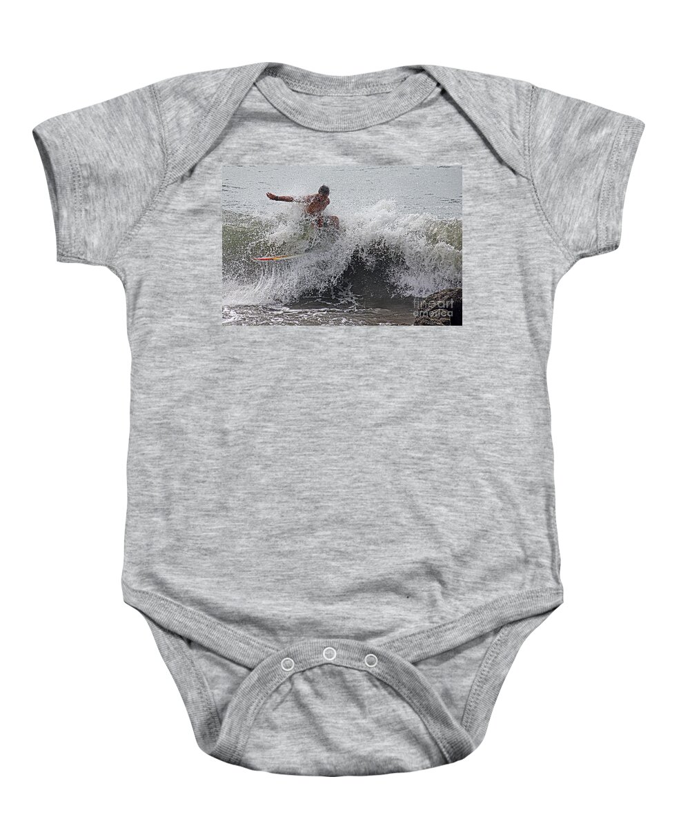Sports Baby Onesie featuring the photograph The Ahhh Shhhht Moment by Bob Hislop