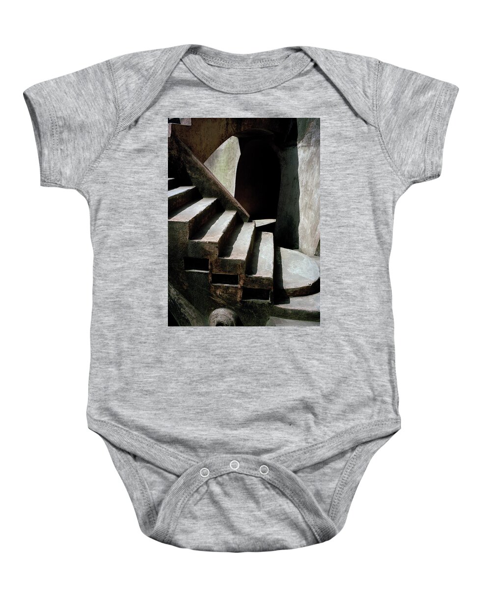 Chiaroscuro Baby Onesie featuring the photograph The Ancient Stair Of Mystery by Shaun Higson