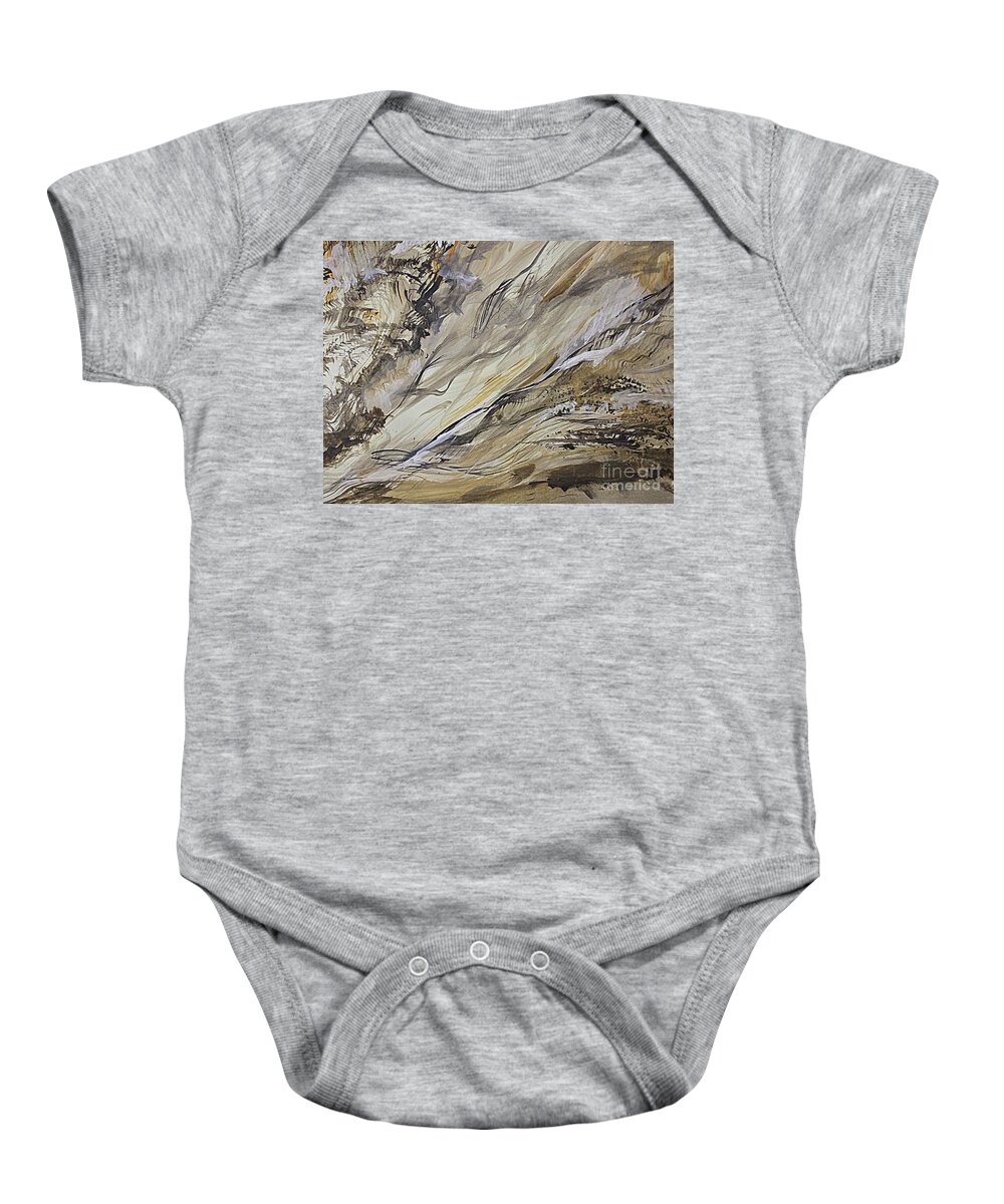 Abstract Gouache And Ink Landscape Baby Onesie featuring the painting The Avalanche by Nancy Kane Chapman
