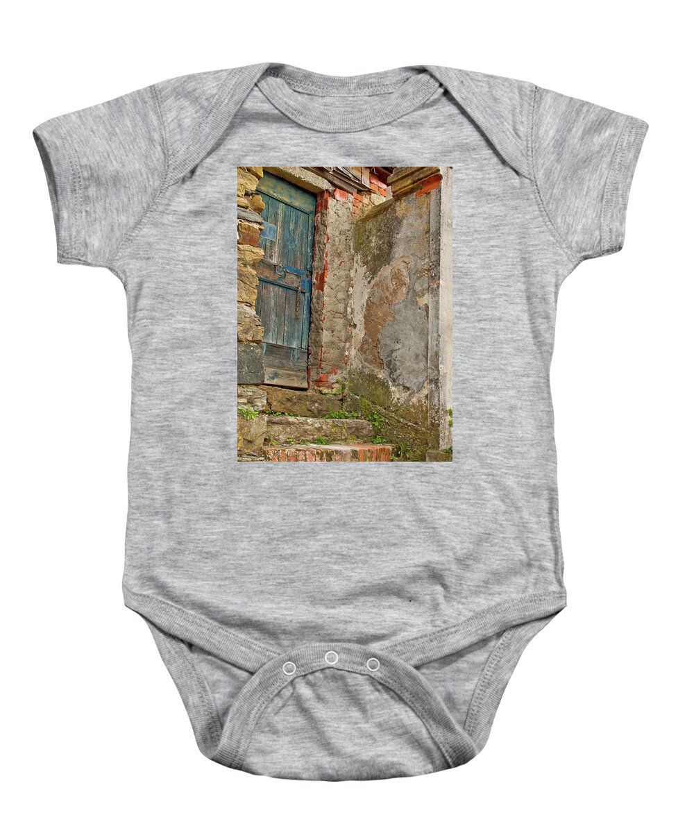 Vernazza Italy Baby Onesie featuring the photograph The Blue Door - Vernazza, Italy by Denise Strahm