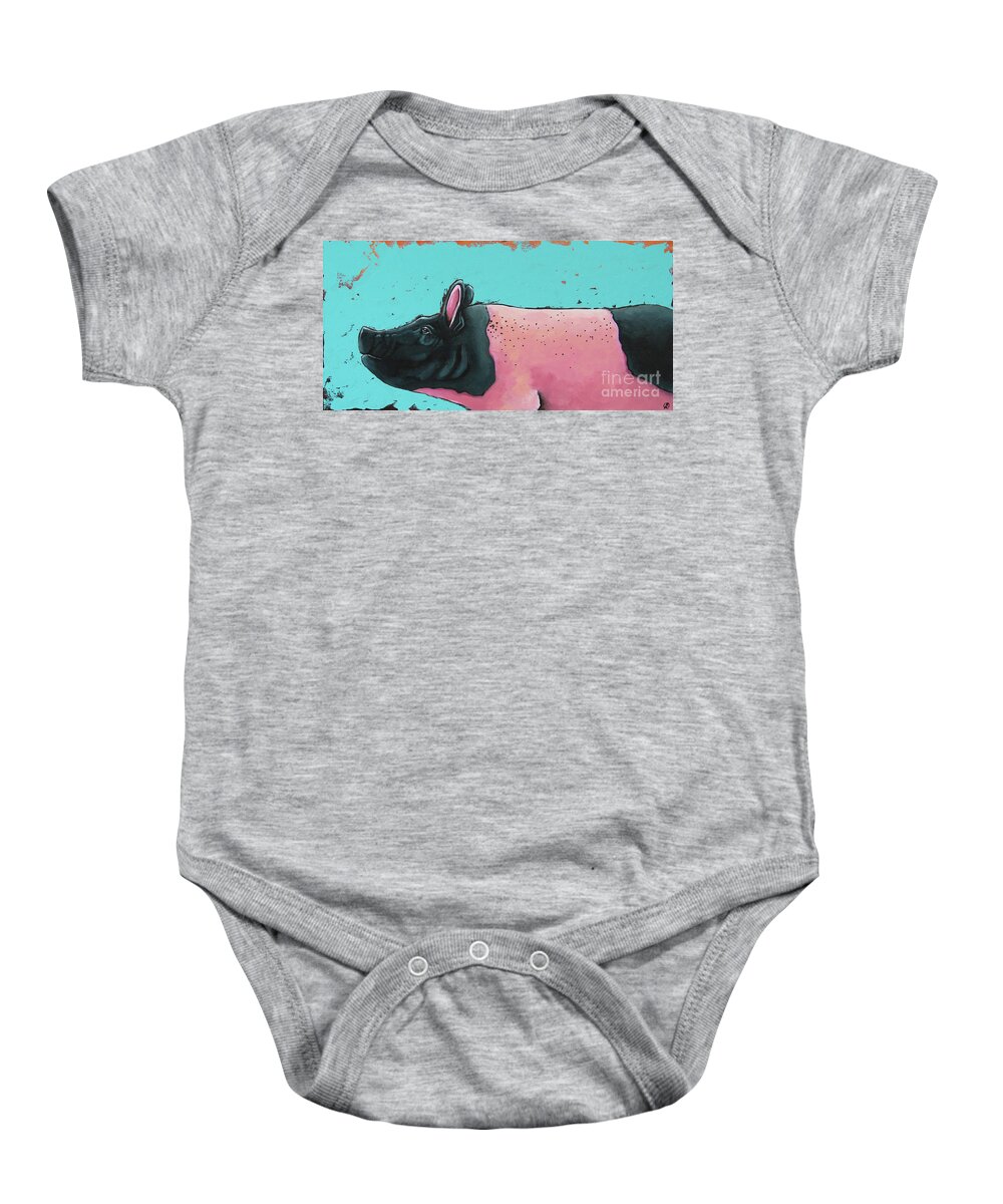 Pig Baby Onesie featuring the painting The Blushing Pig by Lucia Stewart