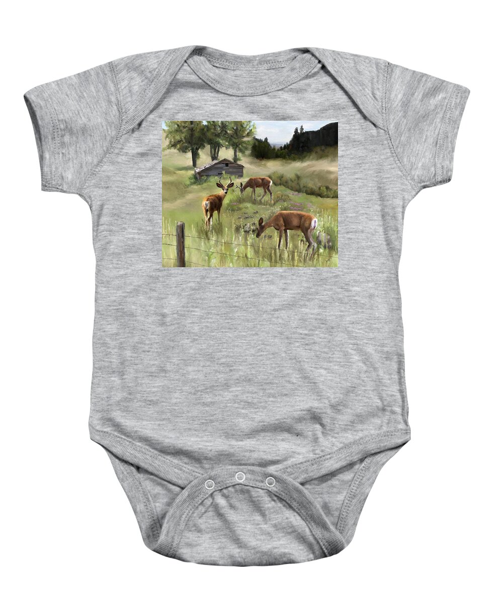 Deer Baby Onesie featuring the painting The Calm by Susan Kinney