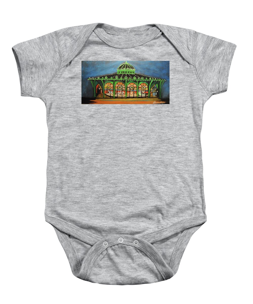 Asbury Park Baby Onesie featuring the painting The Carousel of Asbury Park by Patricia Arroyo