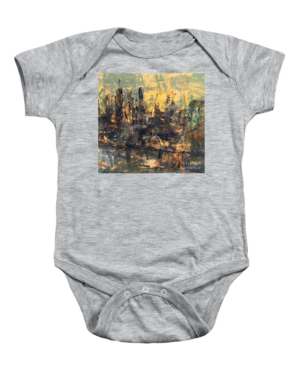 Acrylic Abstract Painting Of A City Baby Onesie featuring the painting The City by Nancy Kane Chapman