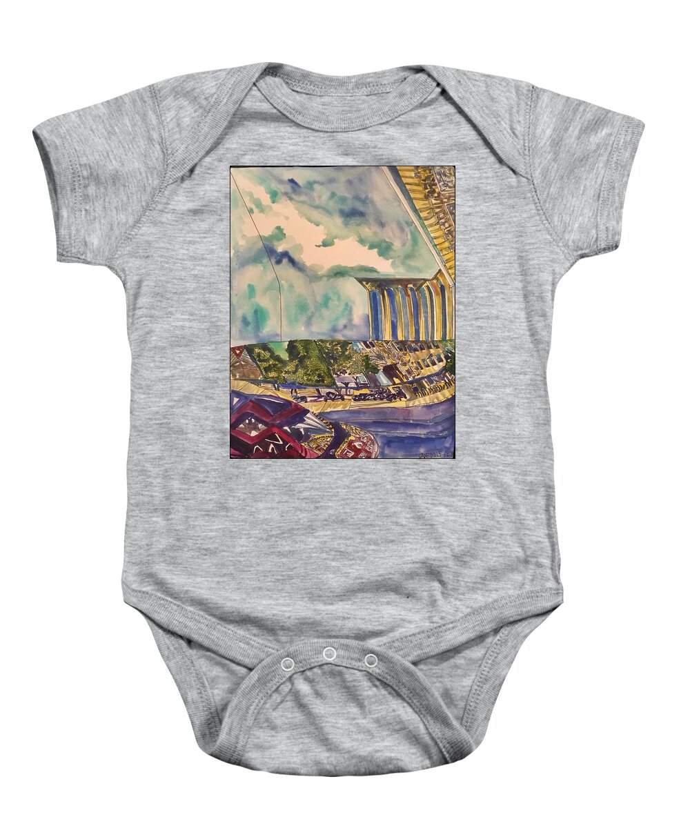 Cityscape Baby Onesie featuring the painting The City-Three Views by Angela Weddle