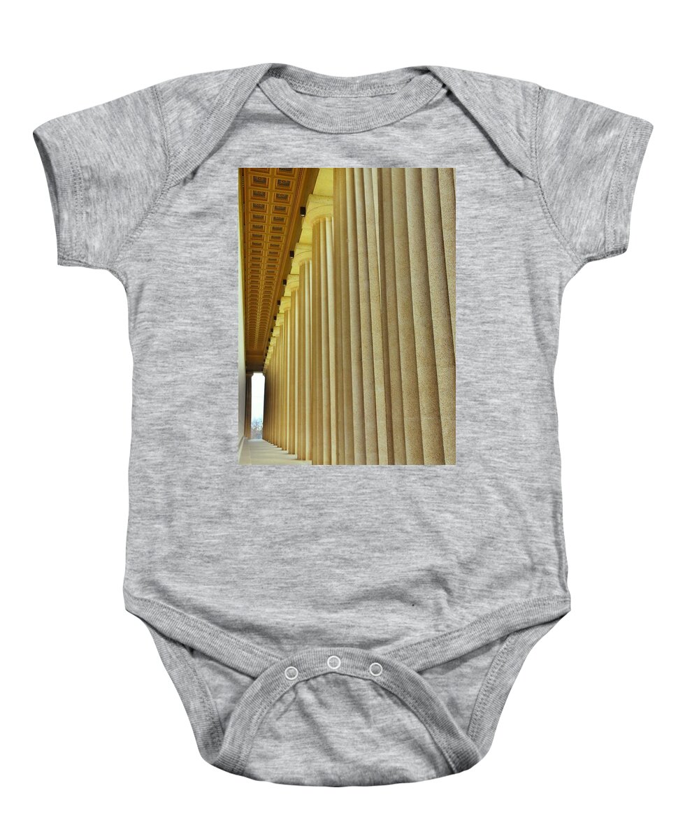 The Columns At The Parthenon In Nashville Tennessee Baby Onesie featuring the photograph The Columns At The Parthenon In Nashville Tennessee by Lisa Wooten