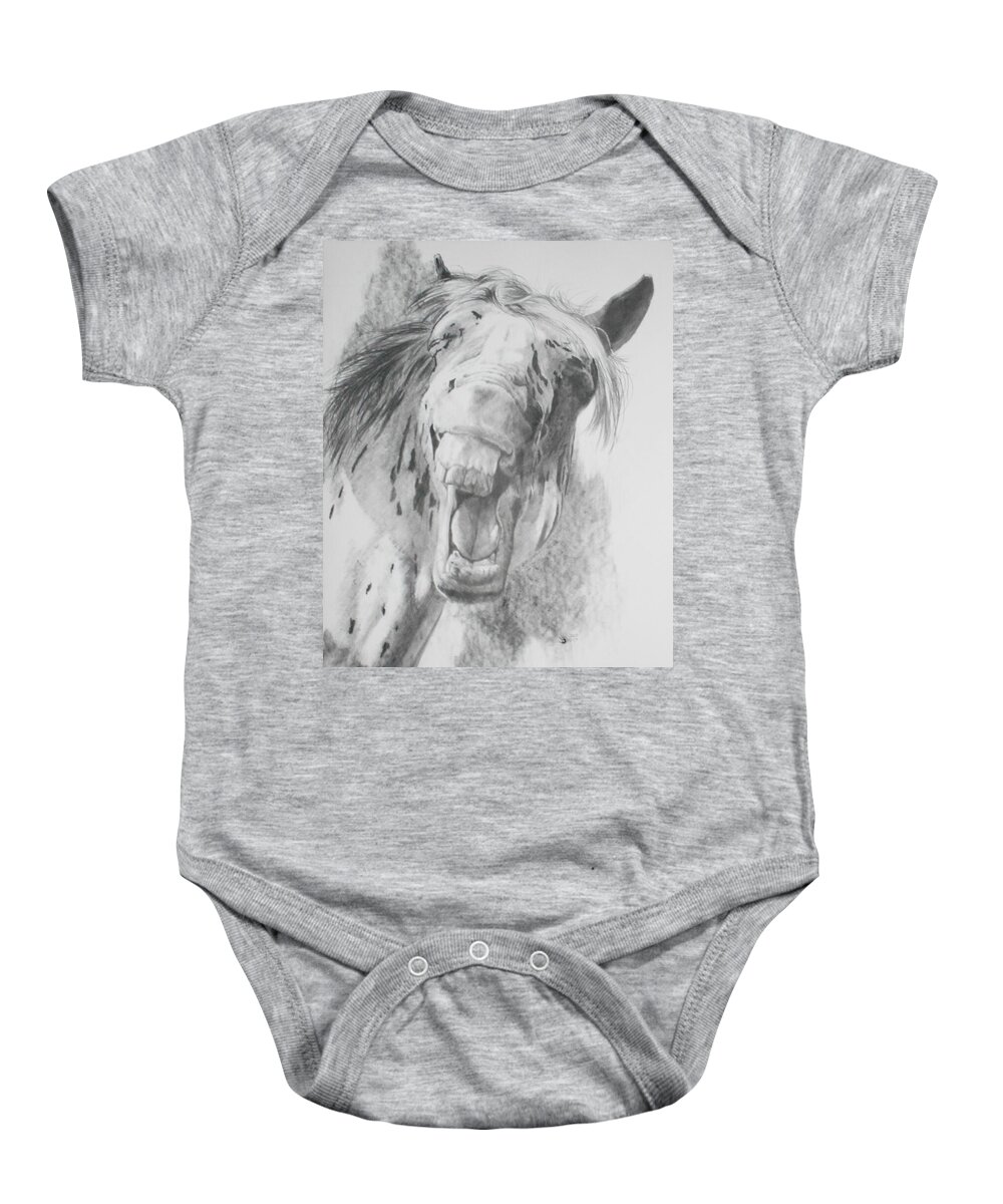 Horse Baby Onesie featuring the drawing The Critic by Barbara Keith