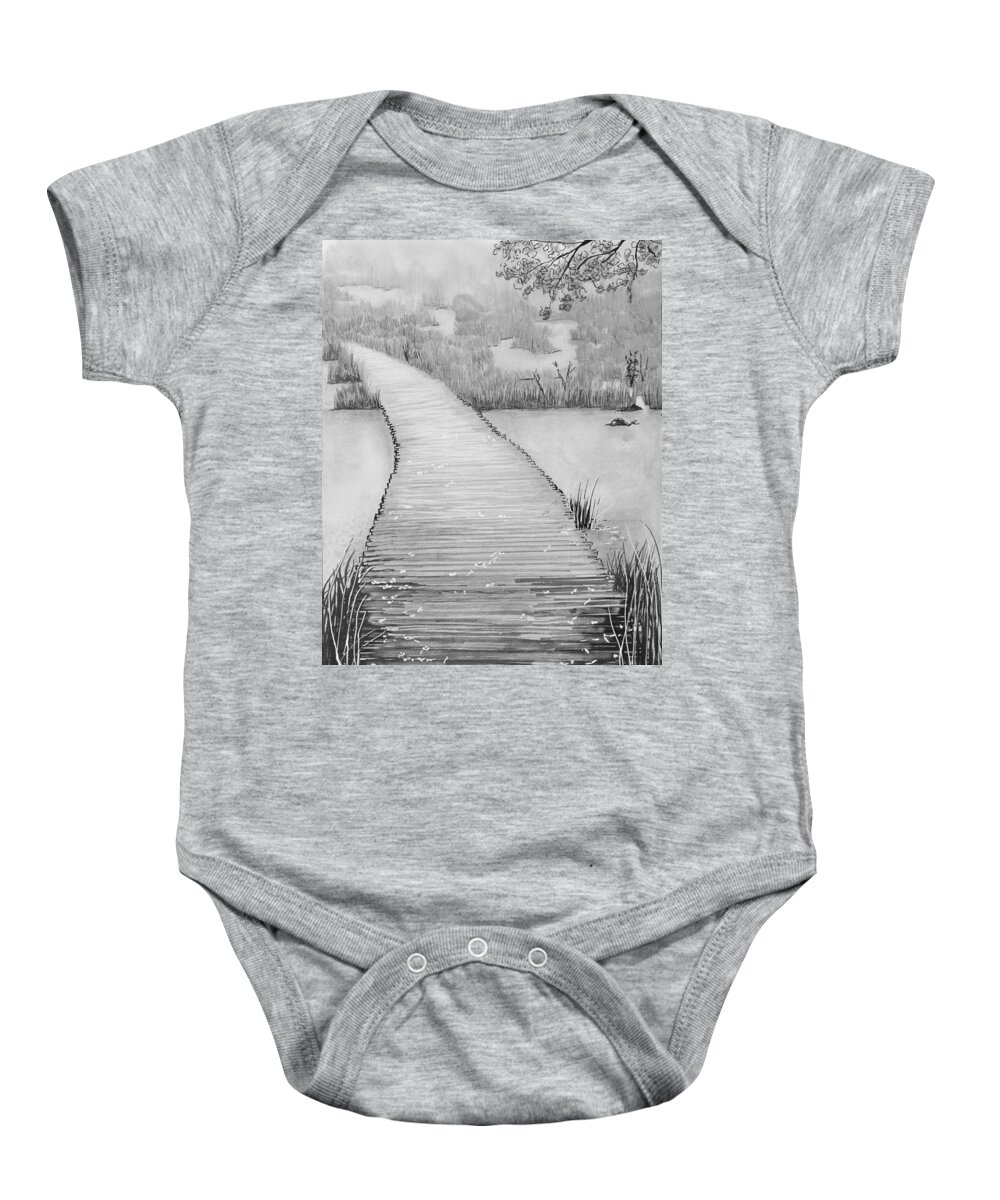 Pencil Baby Onesie featuring the drawing The Divine Path by Betsy Carlson Cross
