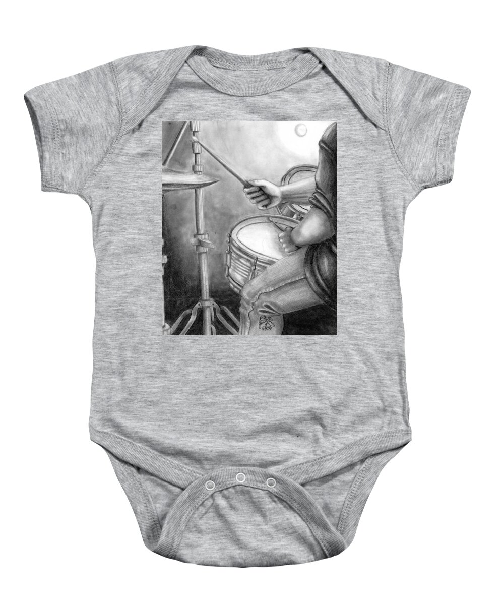 Drummer Baby Onesie featuring the drawing The Drummer by Scarlett Royale