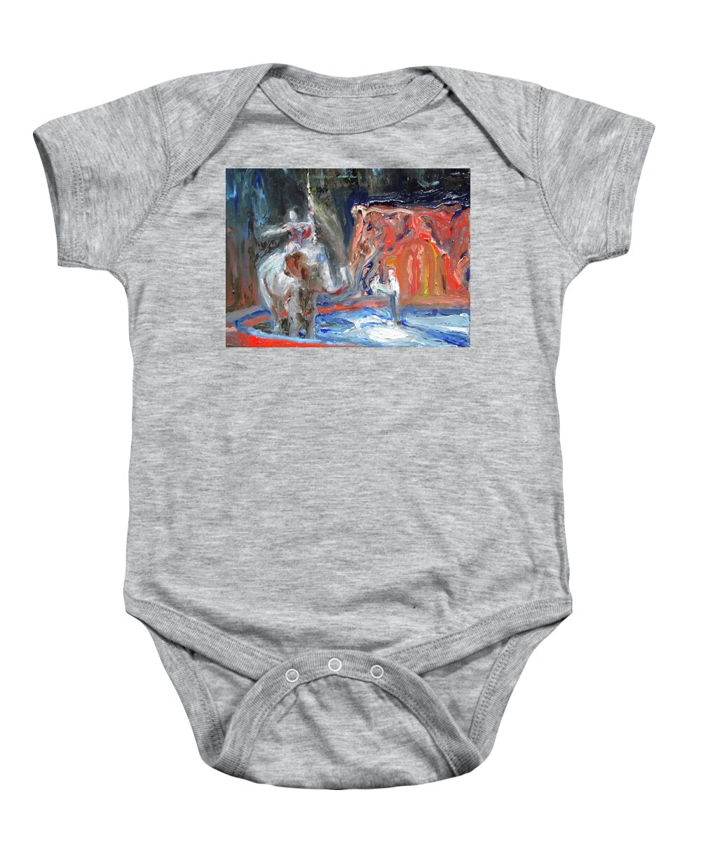 Elephant Baby Onesie featuring the painting The Final Curtain by Susan Esbensen
