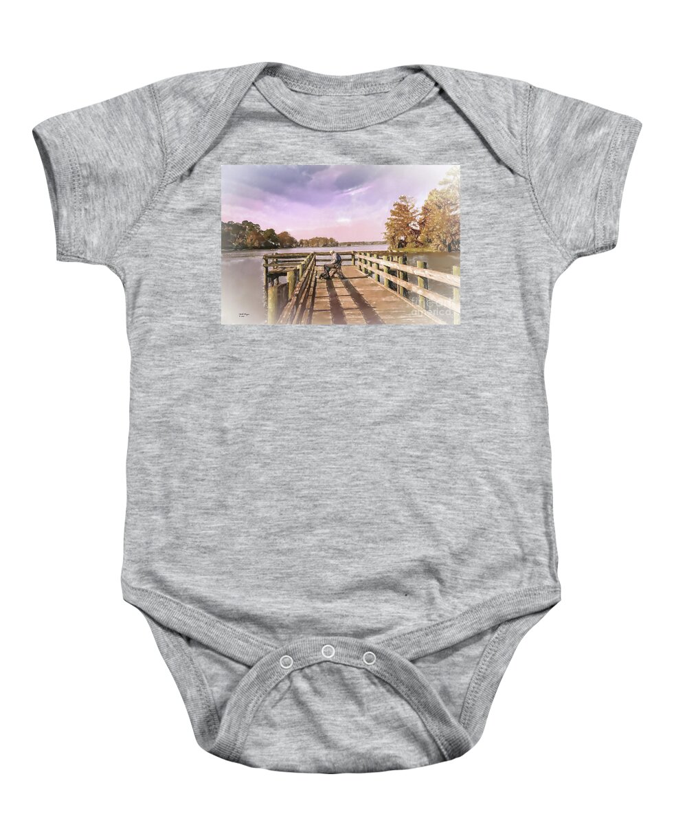Nature Baby Onesie featuring the mixed media The Fisherman by DB Hayes