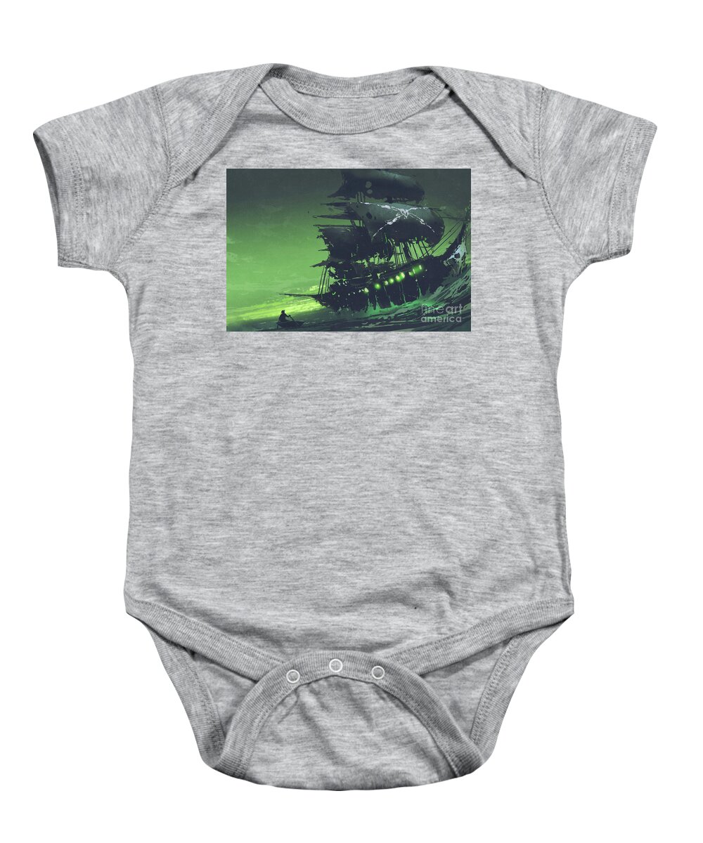 Illustration Baby Onesie featuring the painting The Flying Dutchman by Tithi Luadthong