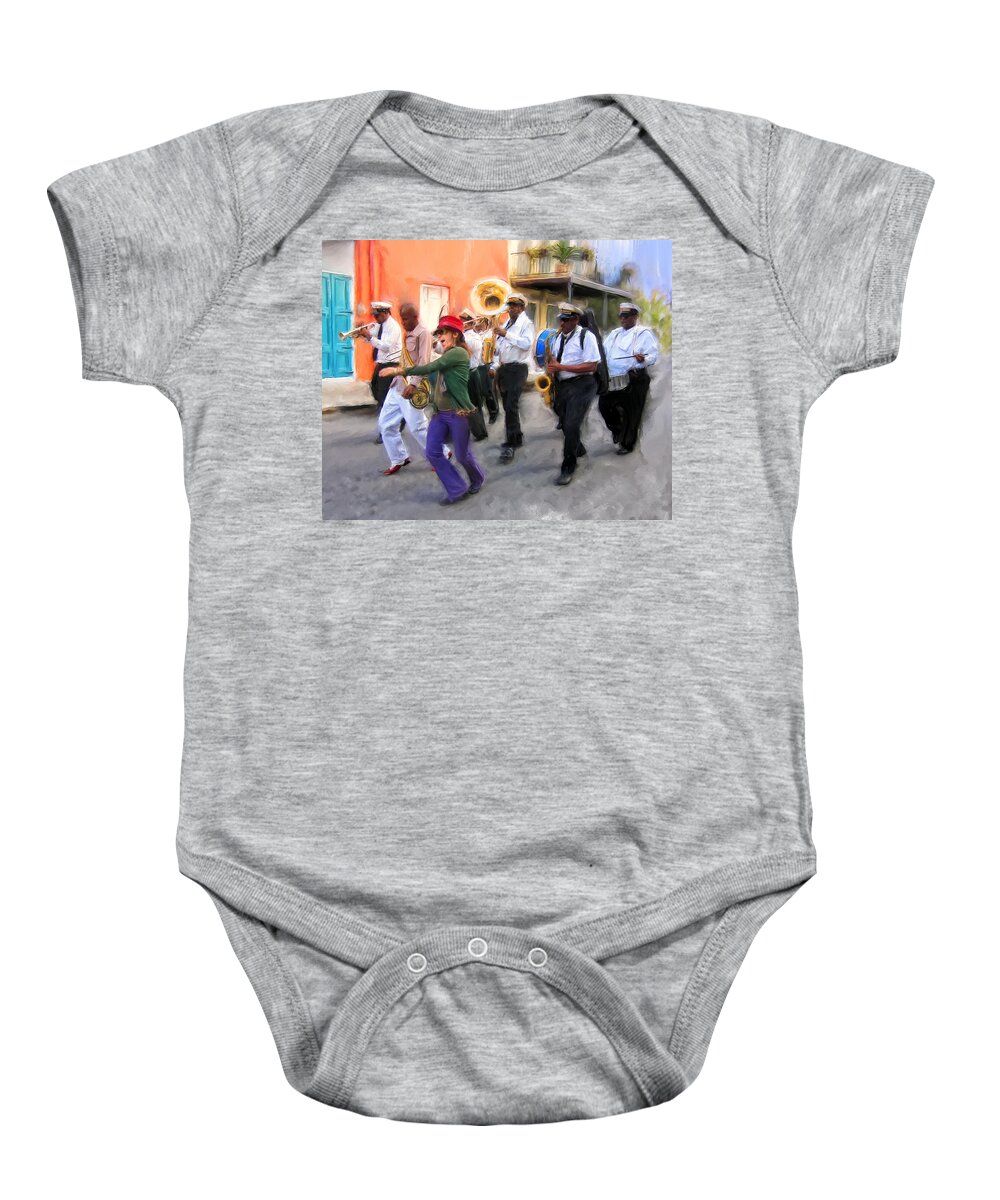 French Quarter Baby Onesie featuring the painting The French Quarter Shuffle by Dominic Piperata