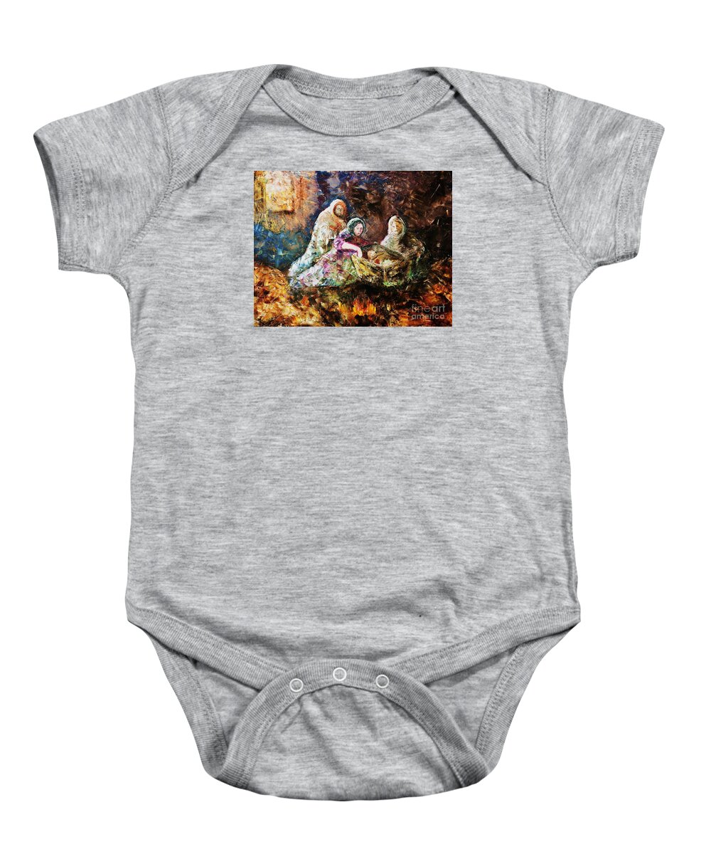 Christ Baby Onesie featuring the painting The Gift by Reb Frost