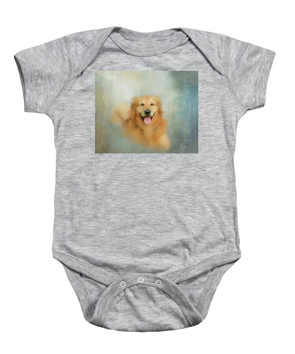 Golden Retriever Baby Onesie featuring the mixed media The Golden by Colleen Taylor