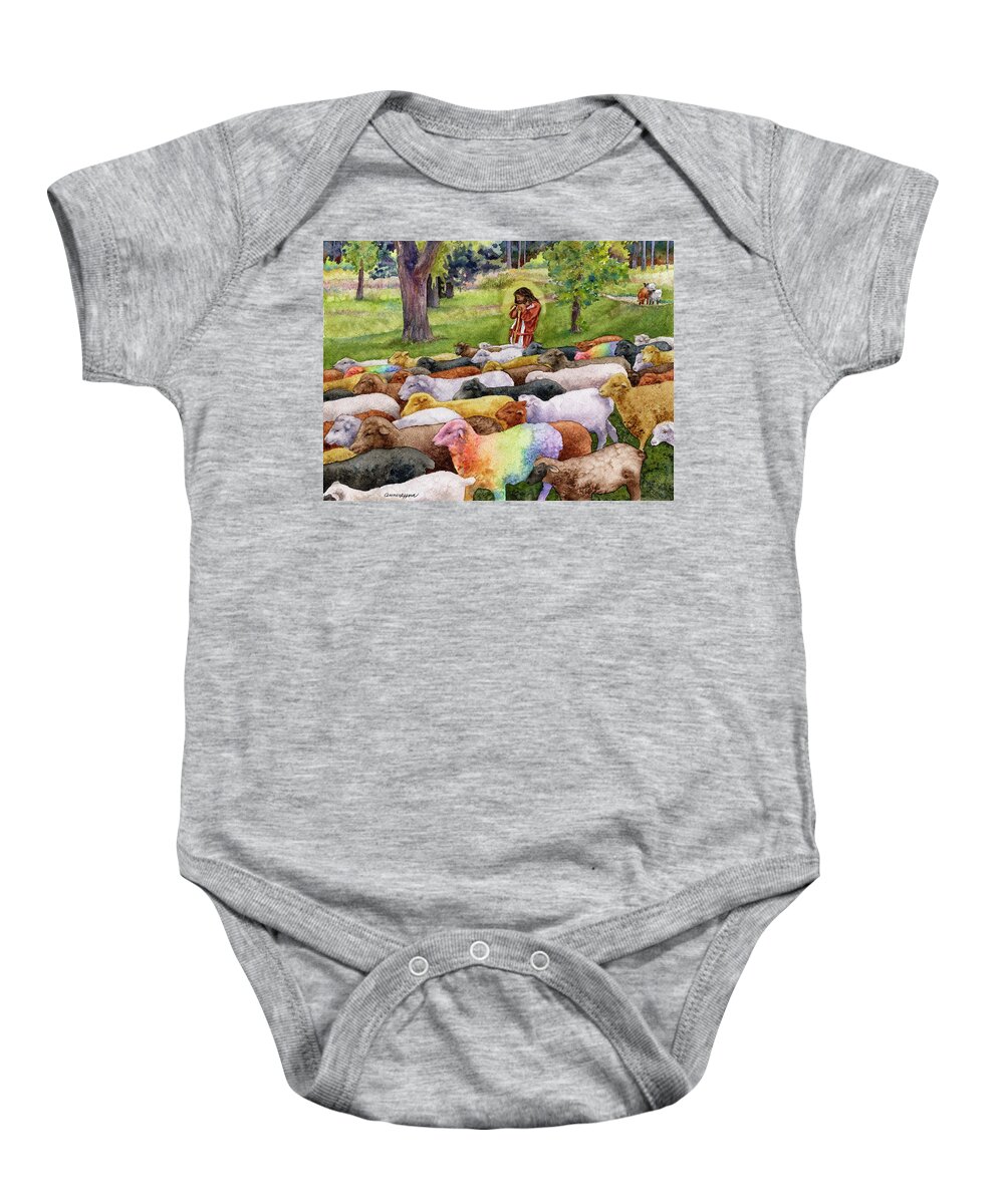 Jesus Painting Baby Onesie featuring the painting The Good Shepherd by Anne Gifford