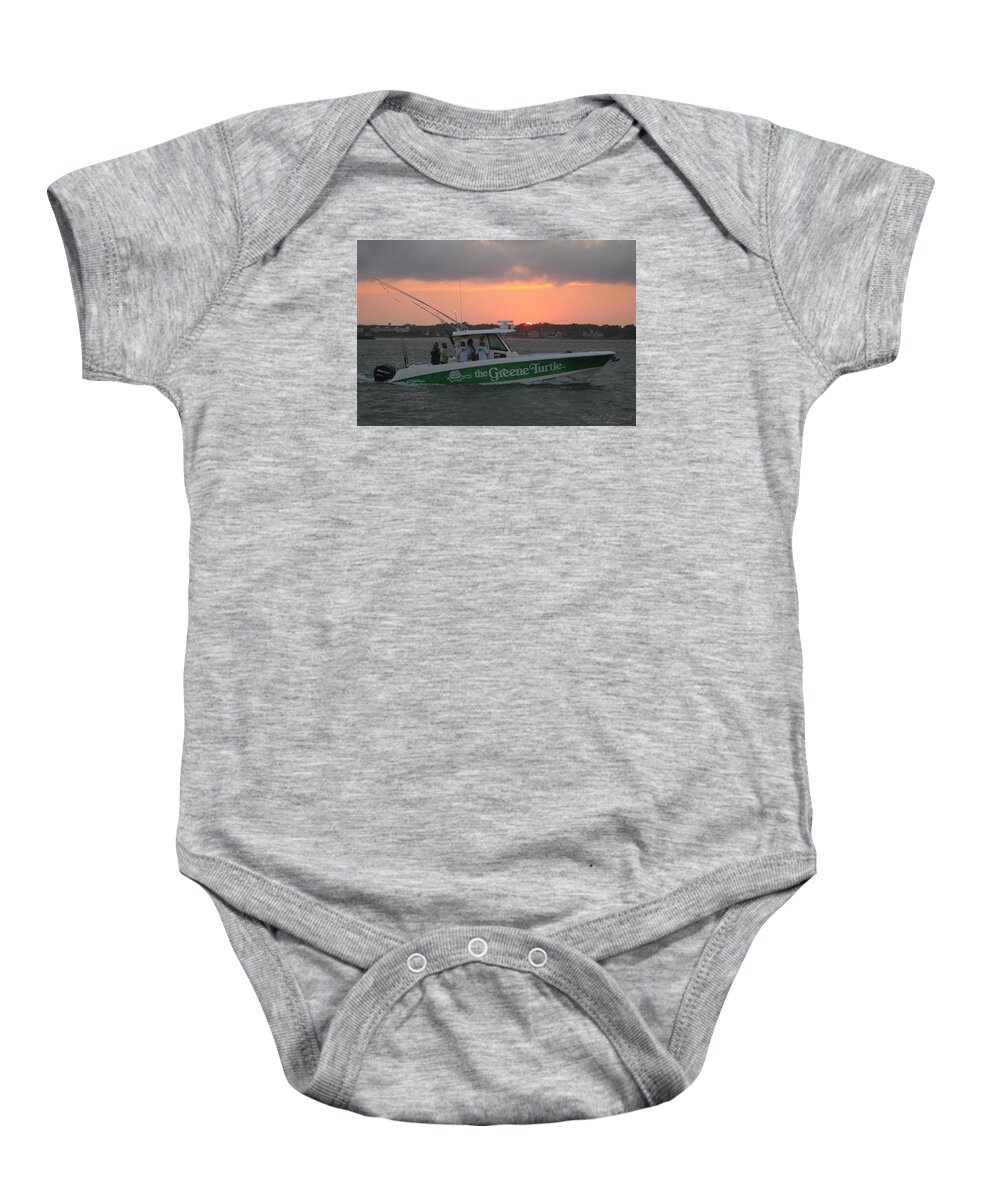 The Greene Turtle Baby Onesie featuring the photograph The Greene Turtle Power Boat by Robert Banach