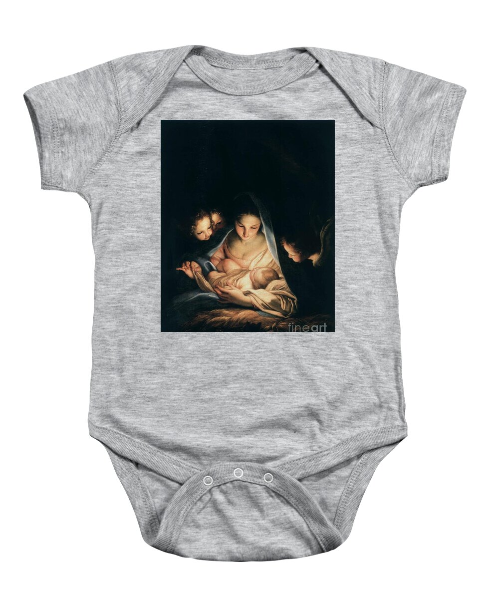 The Holy Night By Carlo Maratta 2 Baby Onesie featuring the painting The Holy Night by MotionAge Designs