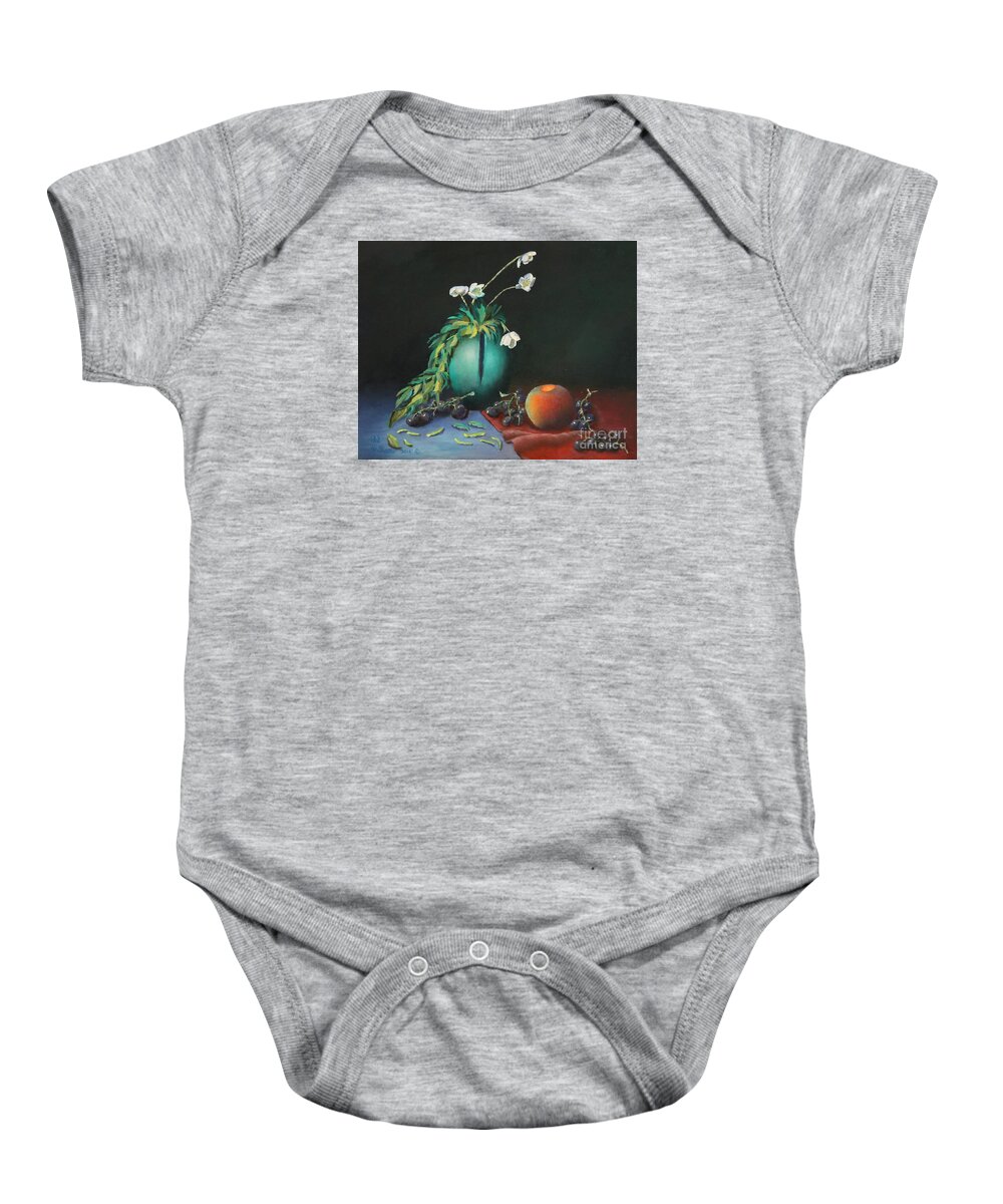 Flower Paintings Baby Onesie featuring the painting The Jade Vase and Jasmine by Bob Williams