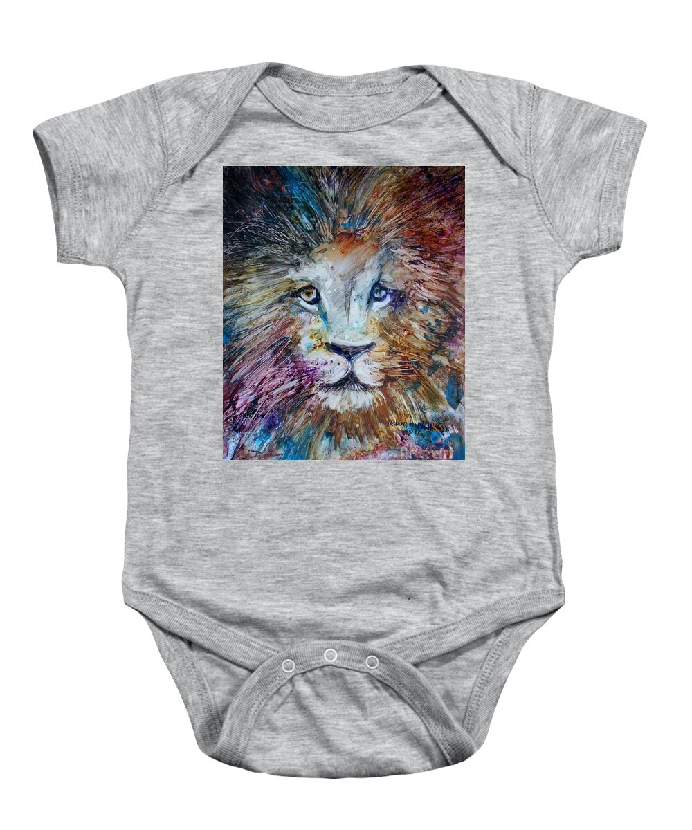 Lion Baby Onesie featuring the painting The Lion by Deborah Nell